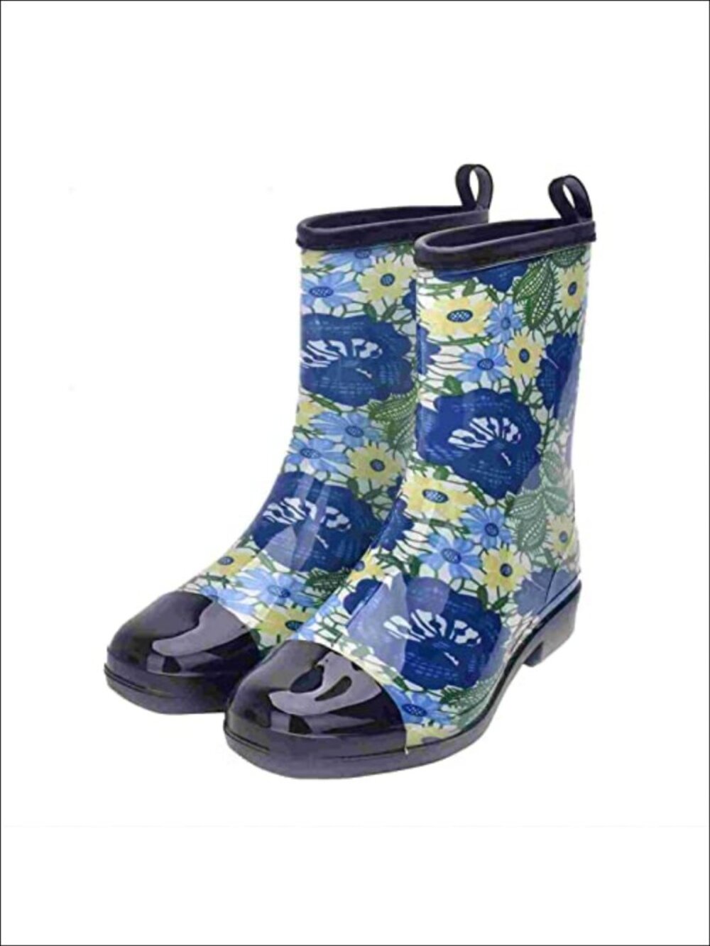 Waterproof Rubber Rain Boots Mid Calf Floral Garden Rain Footwear Pull On